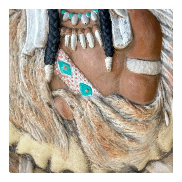 Native American Chief Warrior Wall Decor With Feather Headdress & Beaded Details - Picture 2 of 8